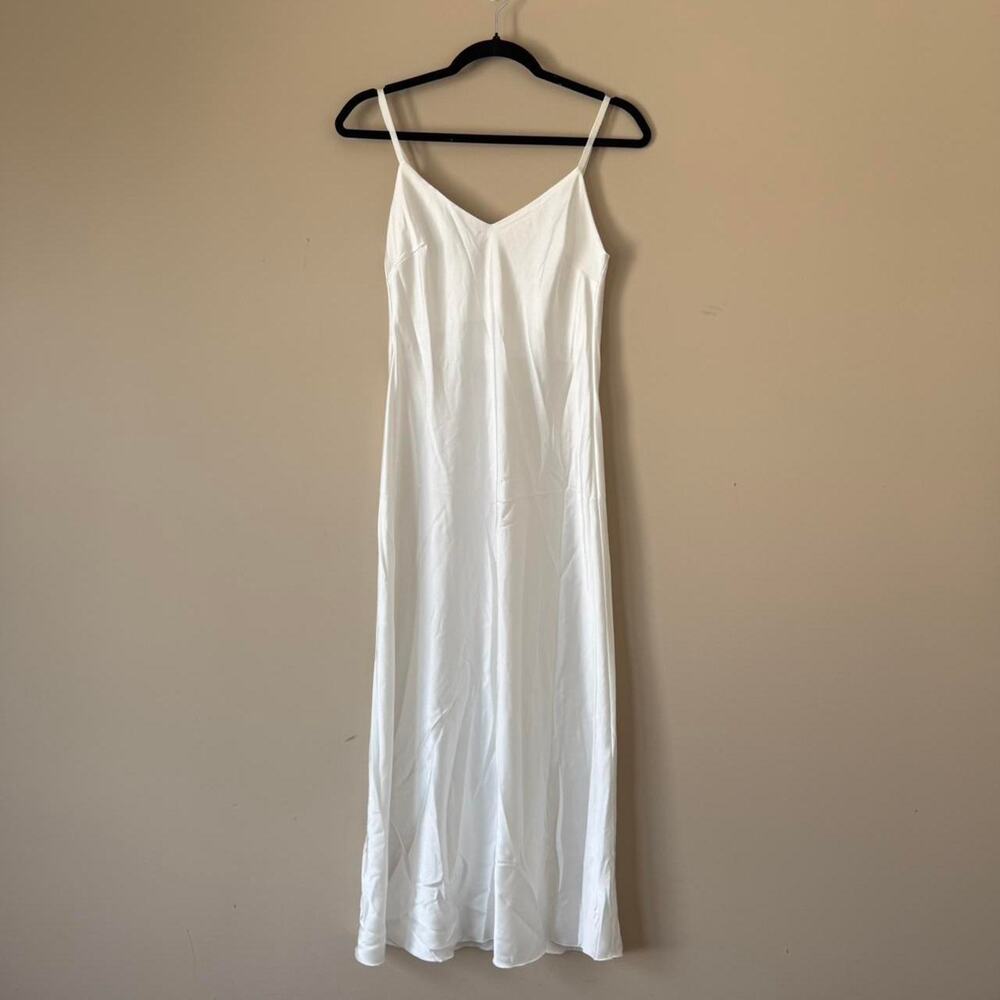 White silk satin slip dress with adjustable straps